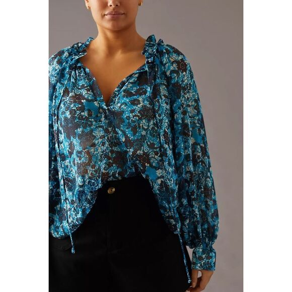✨Sheer Printed Peasant Sz. Small Blouse Anthropologie✨ - Picture 8 of 15